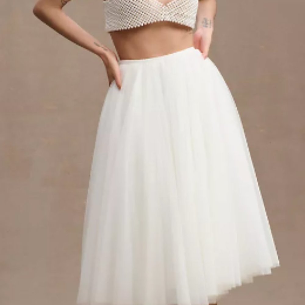 BHLDN Nouvelle Tulle Midi Skirt Size 4 in Ivory
